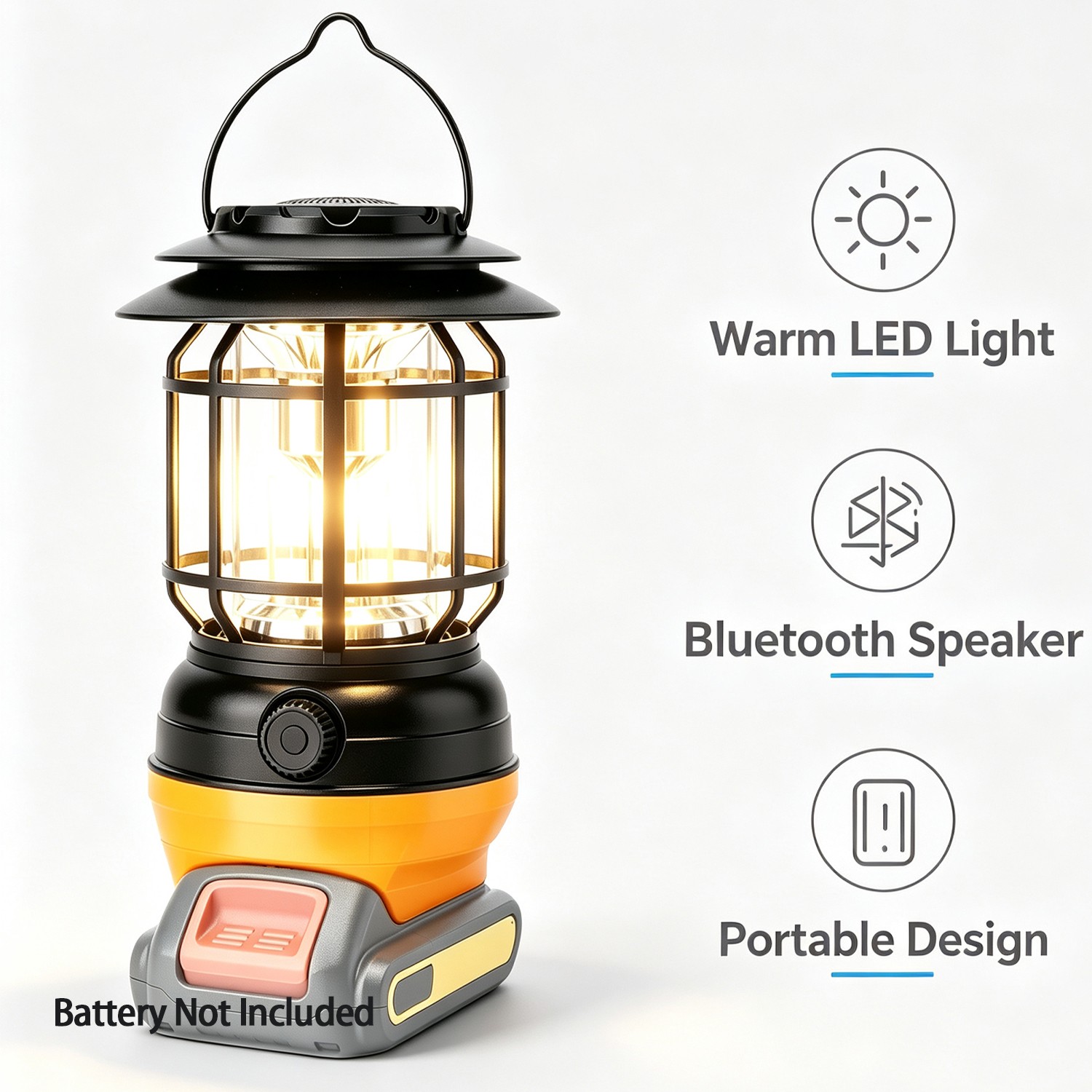 LED Camp Lamp Work Light with Bluetooth Speaker For Dewalt 18V 20V Battery