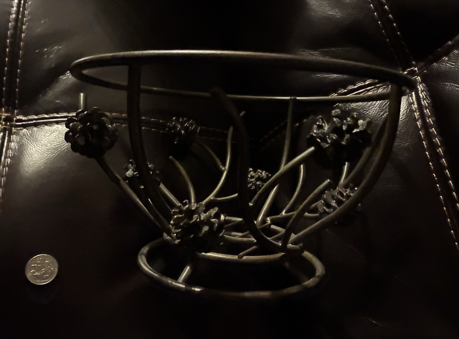 Beautiful Heavy Wire  Basket with Pinecone Decor. Excellent Condition