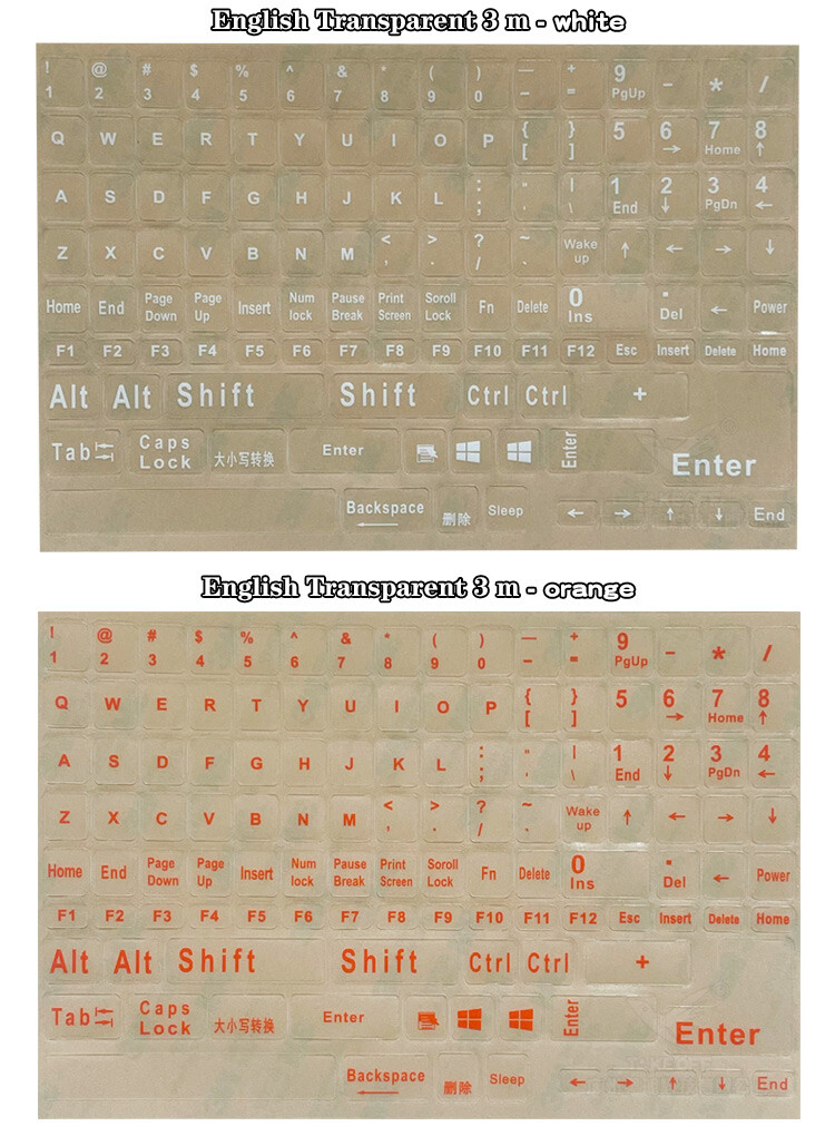 3M Transparent FULL Keyboard Stickers ENGLISH See-Through Clear laptop Mac PCs