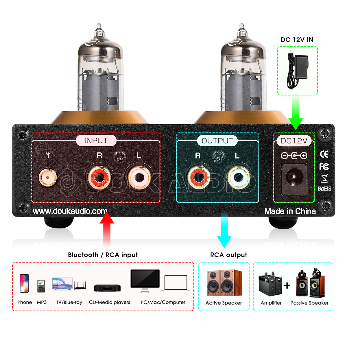 Mini Tube Preamplifier with Bluetooth 5.0 / USB SD Play / Headphone Amp / Remote