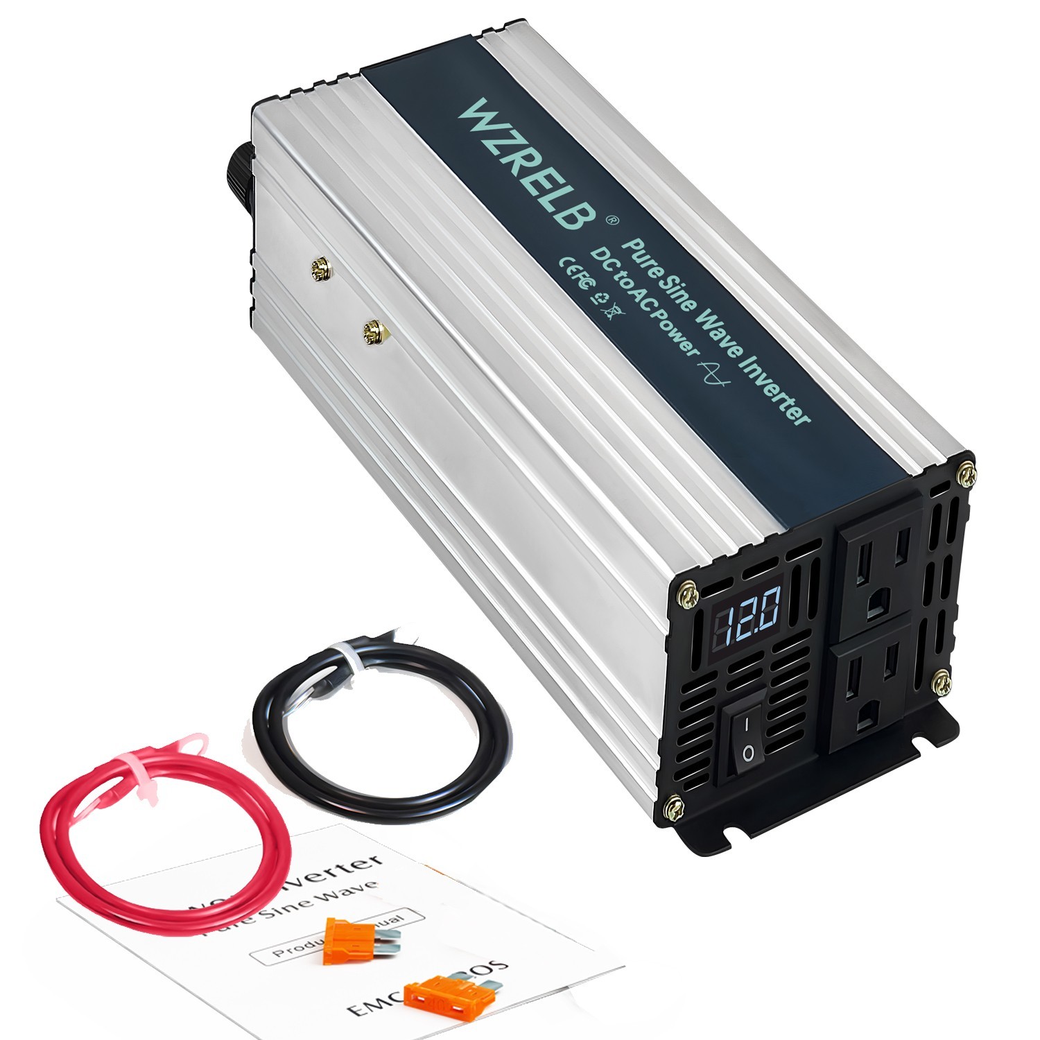 1000W（2000W Surge power） Pure Sine Wave Inverter 12V DC to 120V Off Grid Home RV