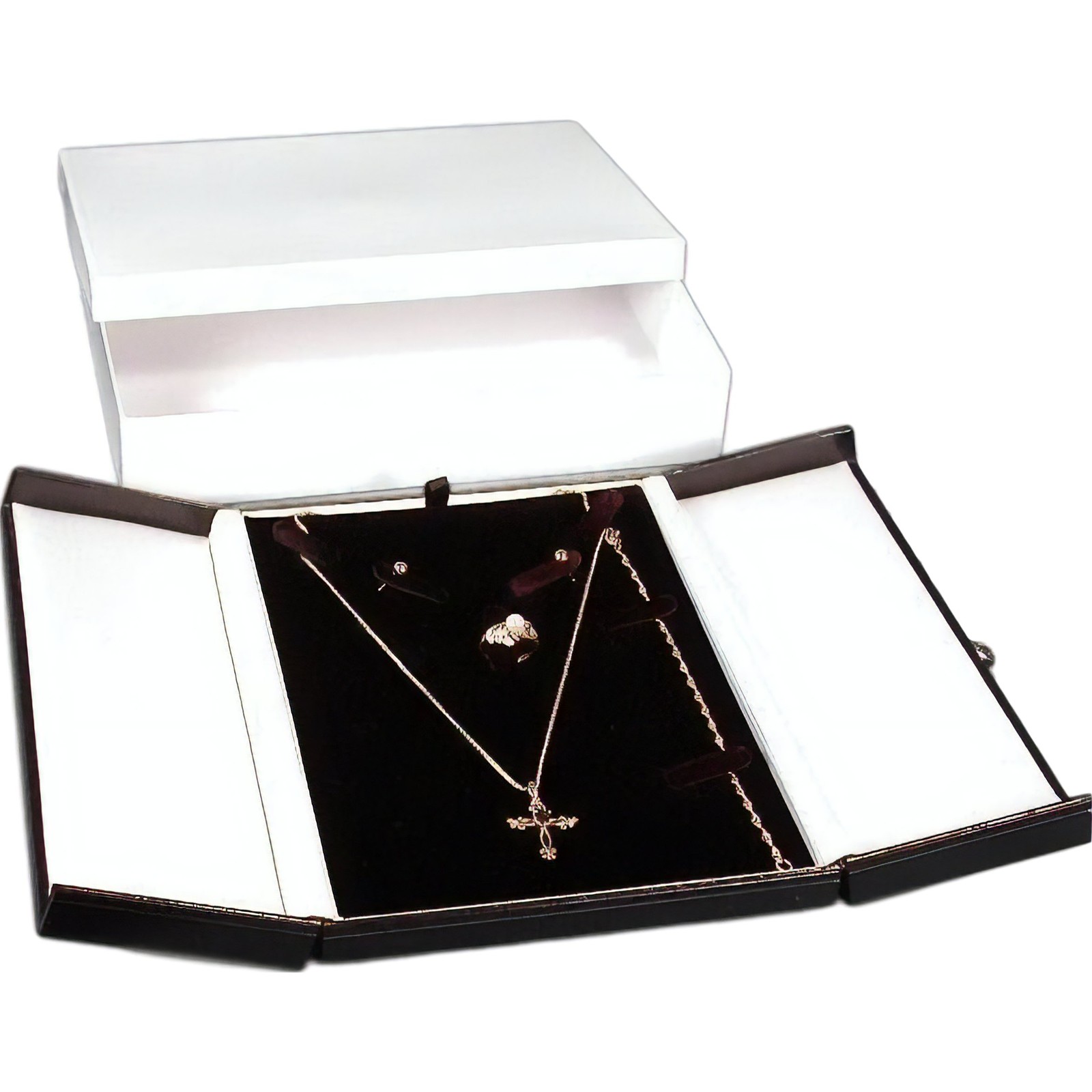Earring Ring Necklace Combo Black & White Jewelry Box