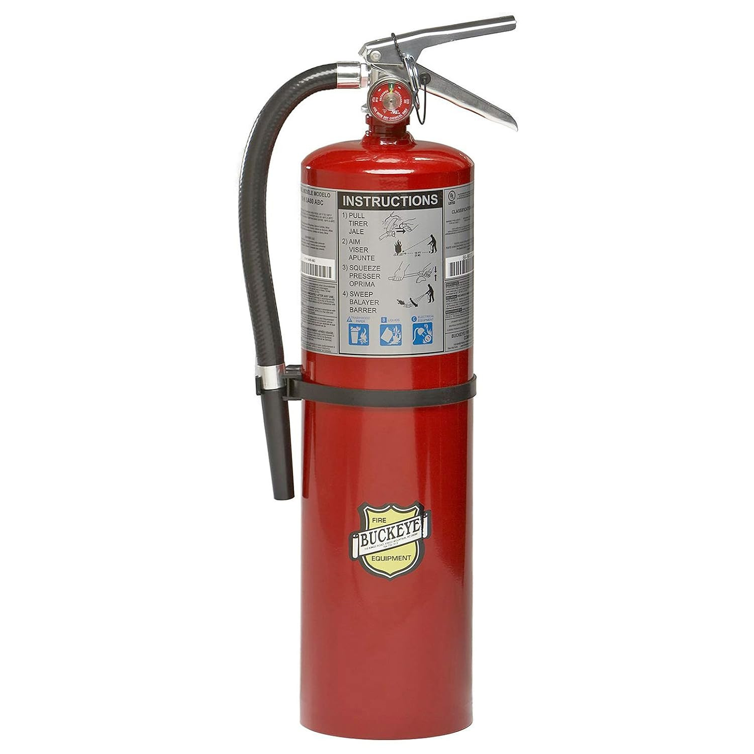 Fire Extinguisher, 4A:80B:C, 10 Lb., 21In.H, Red