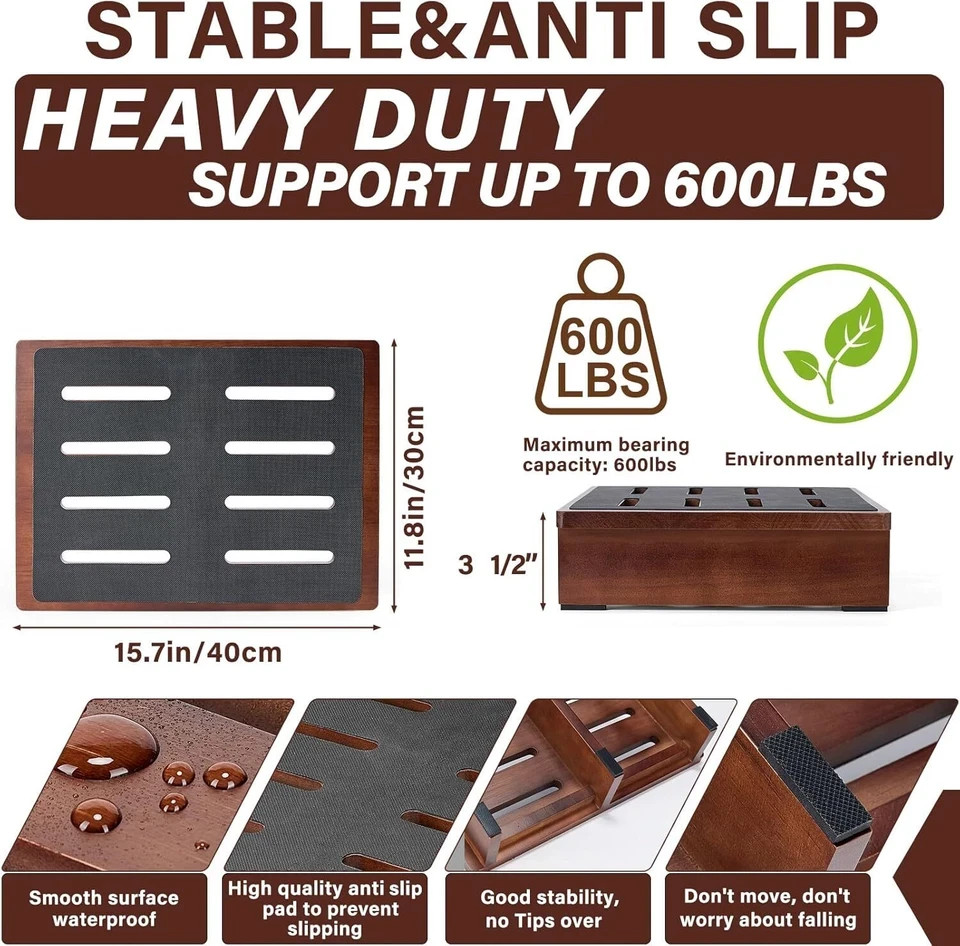 Wooden One Step Stool for Adults Elderly with Non-Slip Rubber Stepping Surface