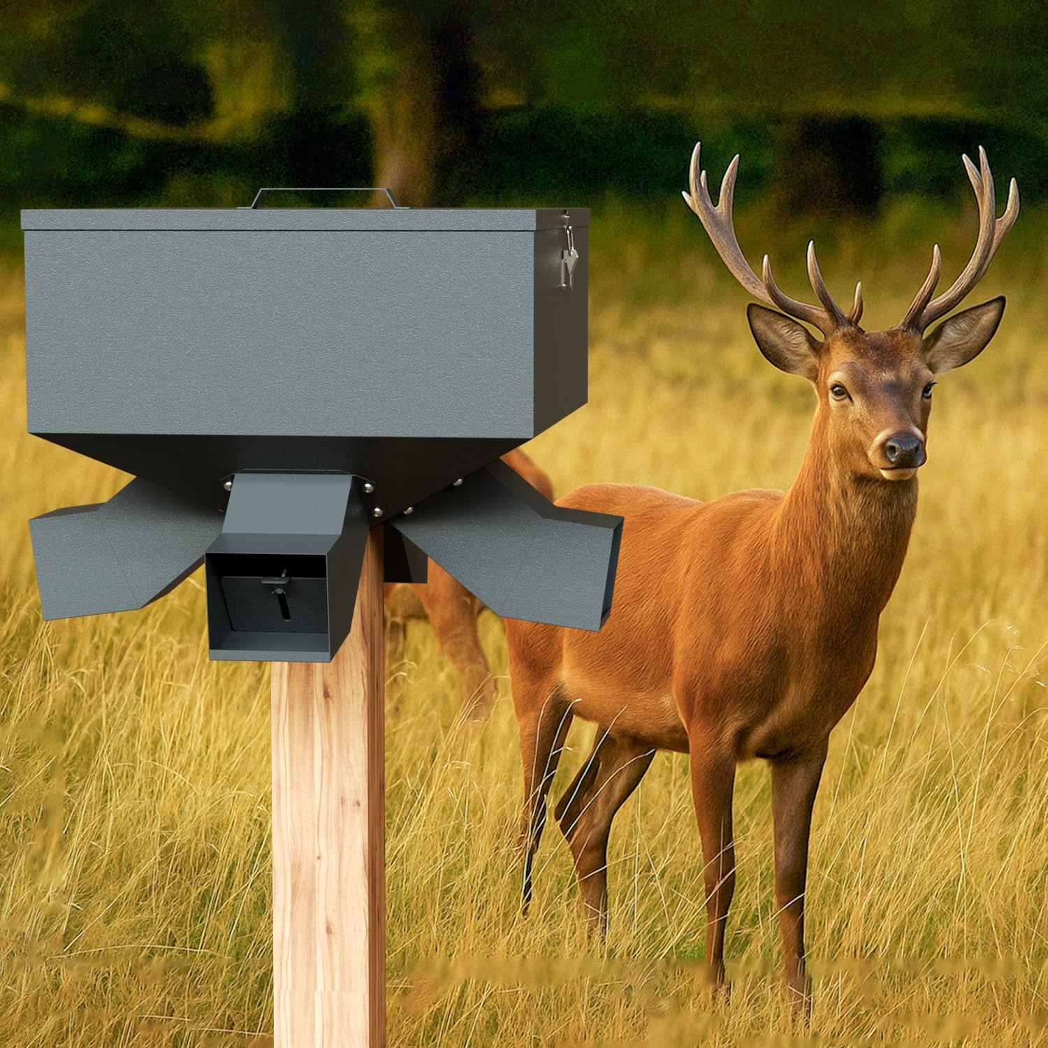 Gravity Deer Feeder, Heavy Duty Deer Feeder Box, 80Lb Large Capacity Automatic F