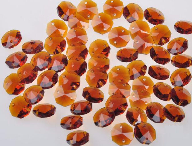 100pcs Crystal Chandelier Bead Octagon 14mm Amber 2 Holes Lighting Parts DIY