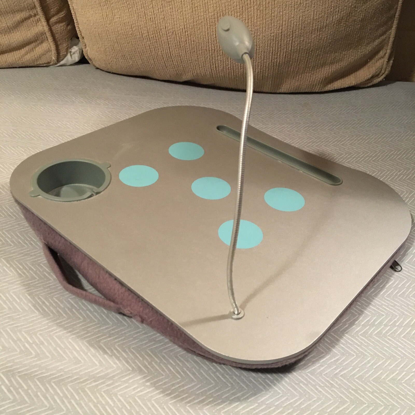 Lap Desk - surface with padded base, drink holder, flexible light needs repair