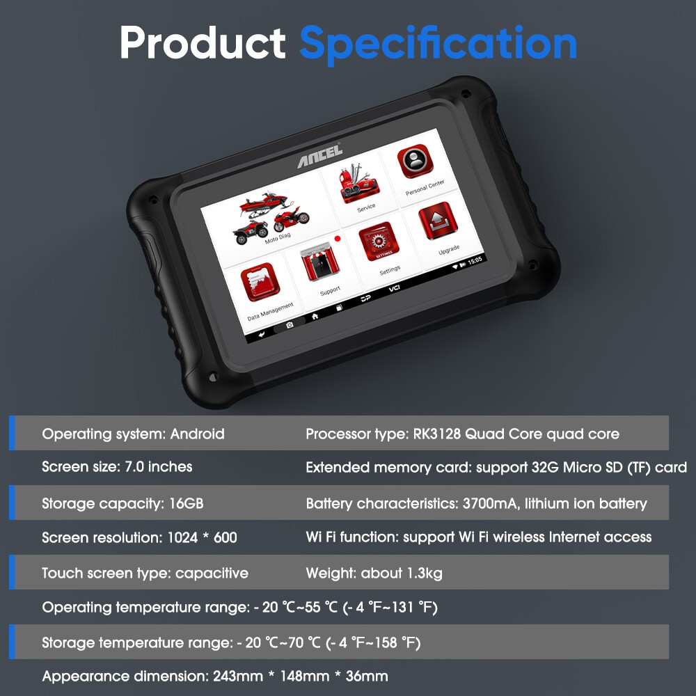 ANCEL MT700 OBD2 Motorcycle Diagnostic Tool All System ECU Coding Active Test