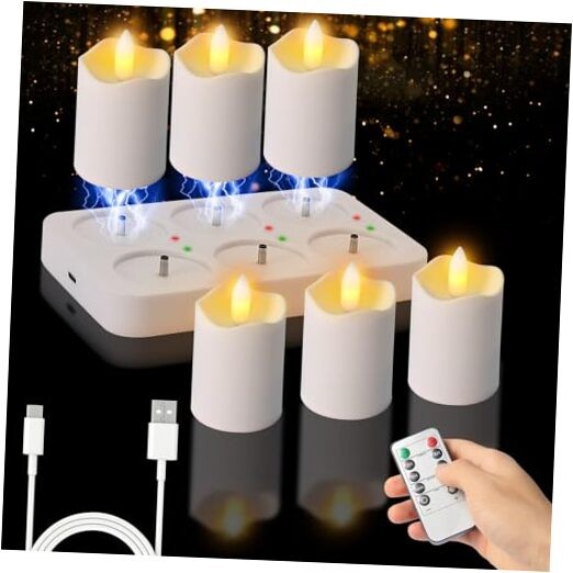 Rechargeable Tea Lights Candles with Remote Timer, 2" x 2.1" 6 pack White