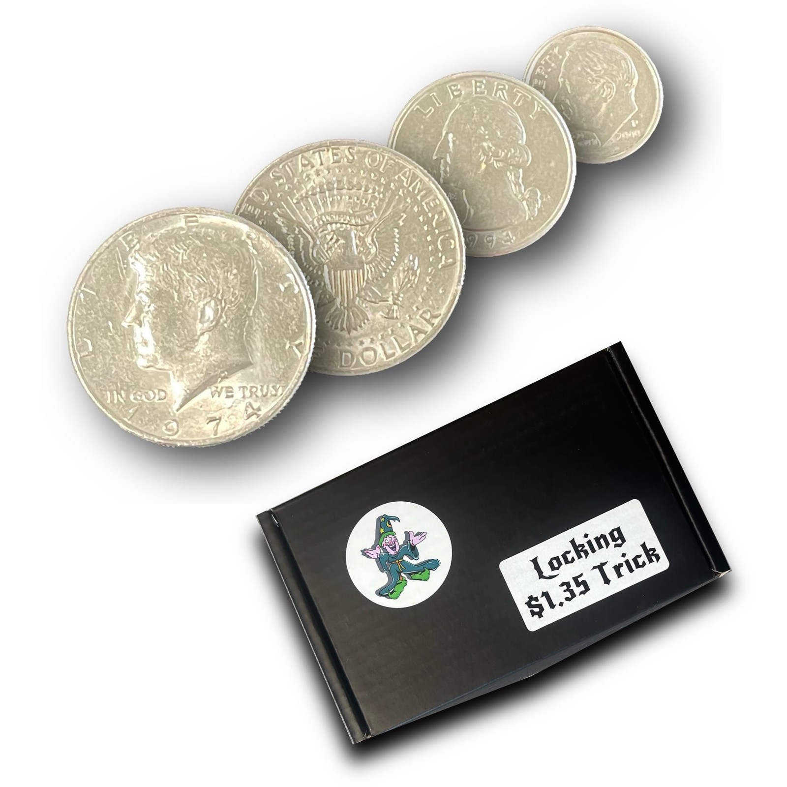 Ted's Sterling Magic Locking Dollar 135 Trick with Half Dollar, Quarter White