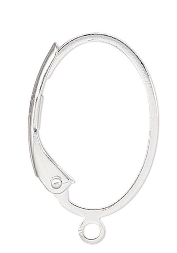 Ear Wires, 10 Silver Plated Brass 19.5mm Flat Wire Oval Leverback with Open Loop