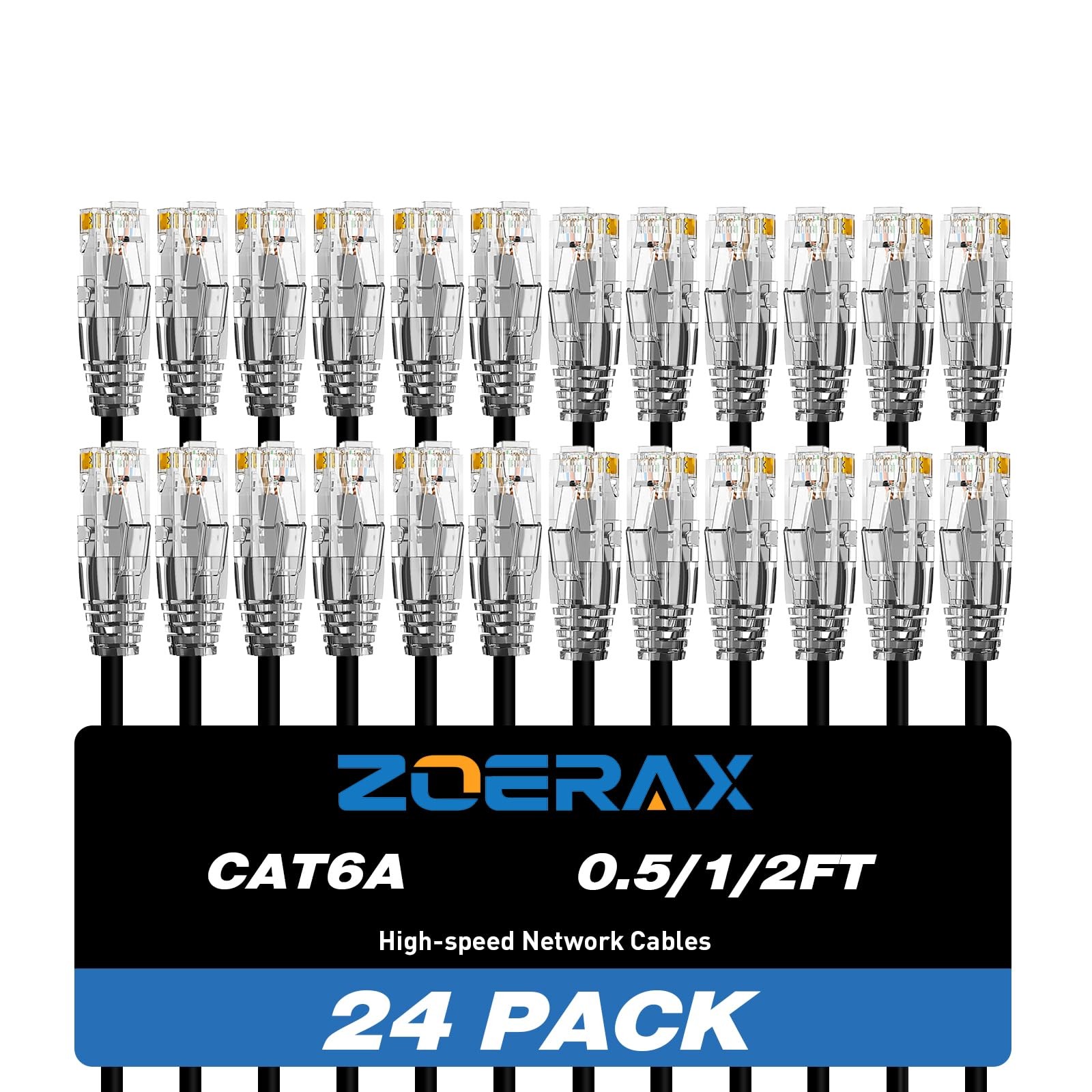 24 Pack 2ft Slim Cat6a 10Gbps 550MHz GoldPlated Network Patch Cables