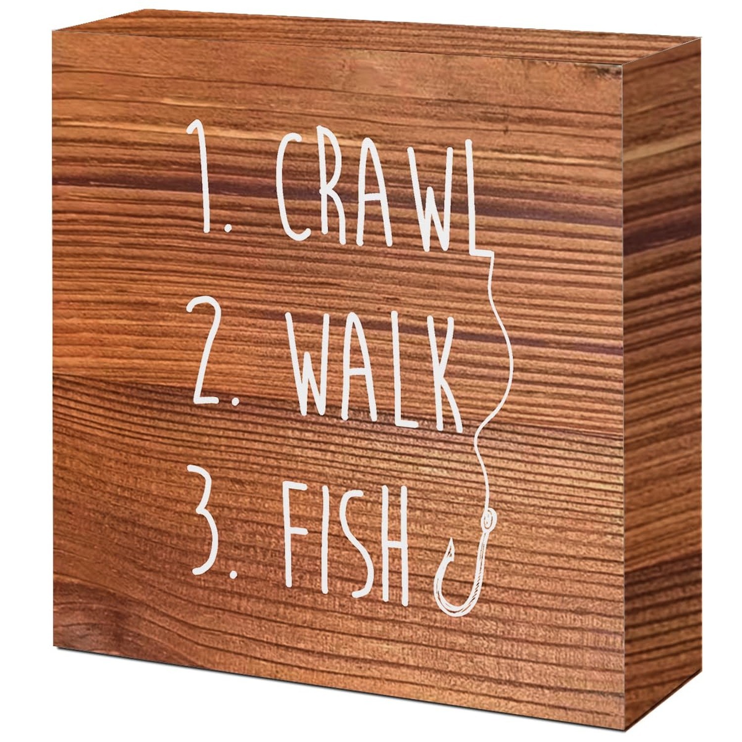 Brown Country Crawl Walk Fish Rustic Wooden Sign - Funny Baby Fishing Wooden ...