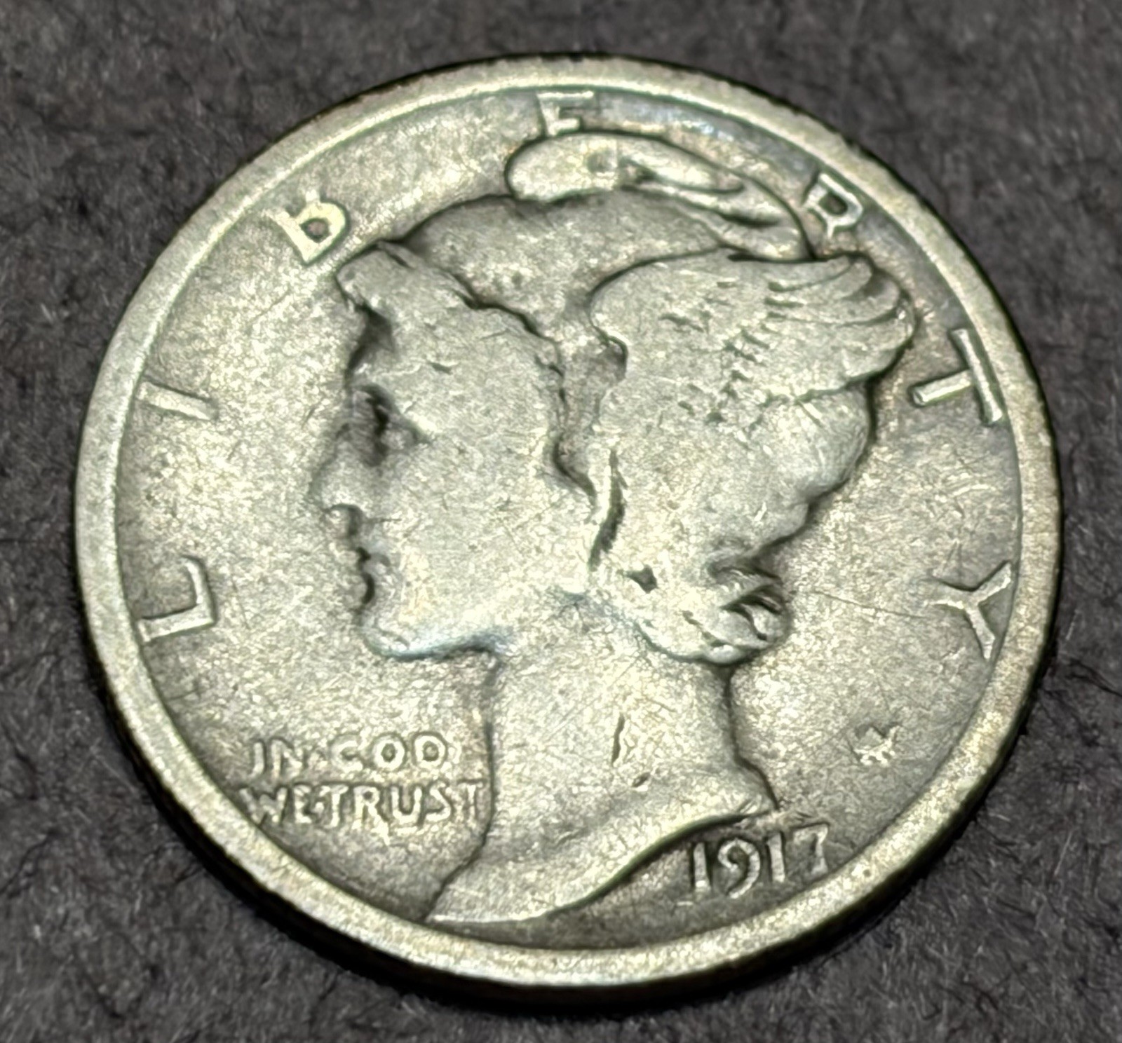1917-S Mercury Dime San Francisco WWI Era 90% Silver Winged Liberty Coin
