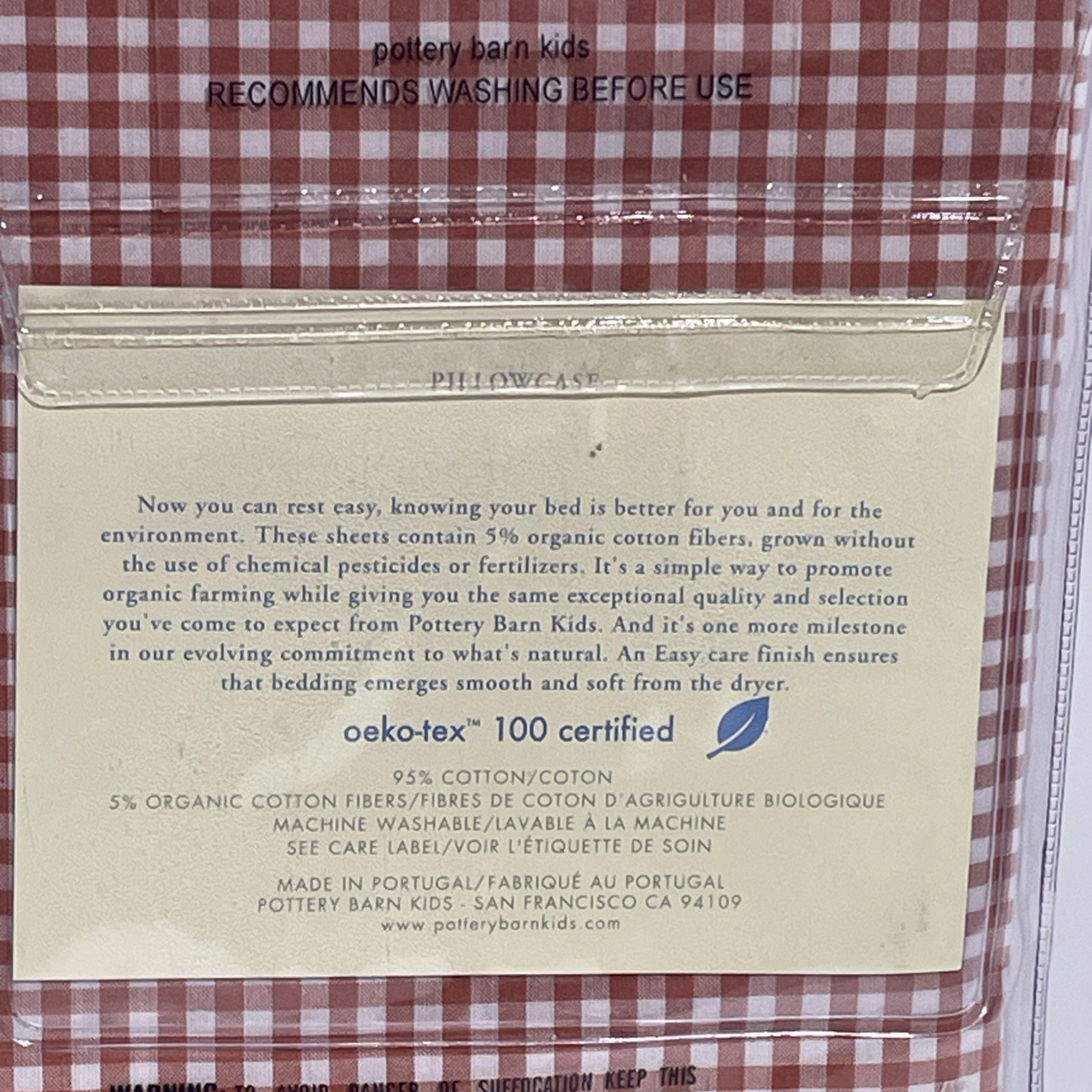 Pottery Barn Kids Gingham Standard Pillowcase Rust White Checked New