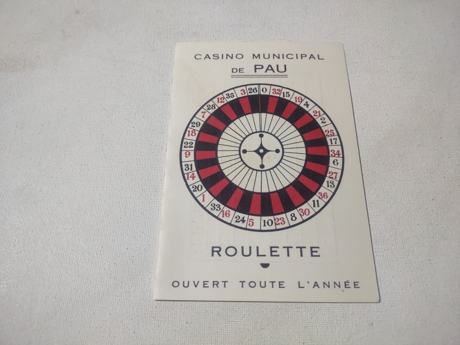 VINTAGE CASINO MUNICIPAL DE PAU FRANCE ROULETTE GAMING CARD