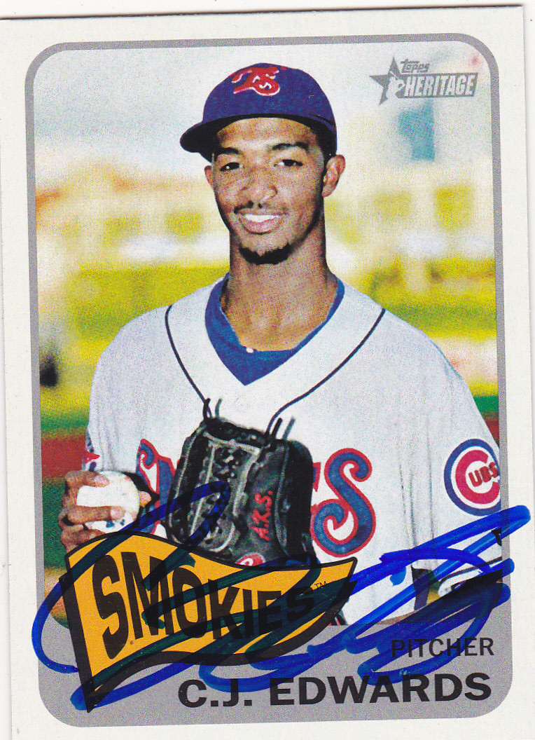 CARL CJ EDWARDS JR TENNESSEE SMOKIES CUBS SIGNED 2014 CARD ANGELS PADRES BRAVES