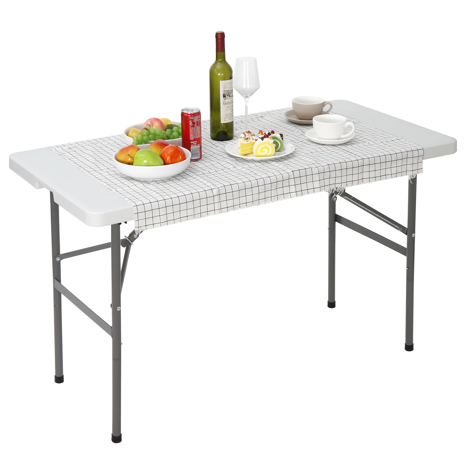 4" Plastic Indoor Outdoor Picnic Party Portable Folding Table Camp Dining White