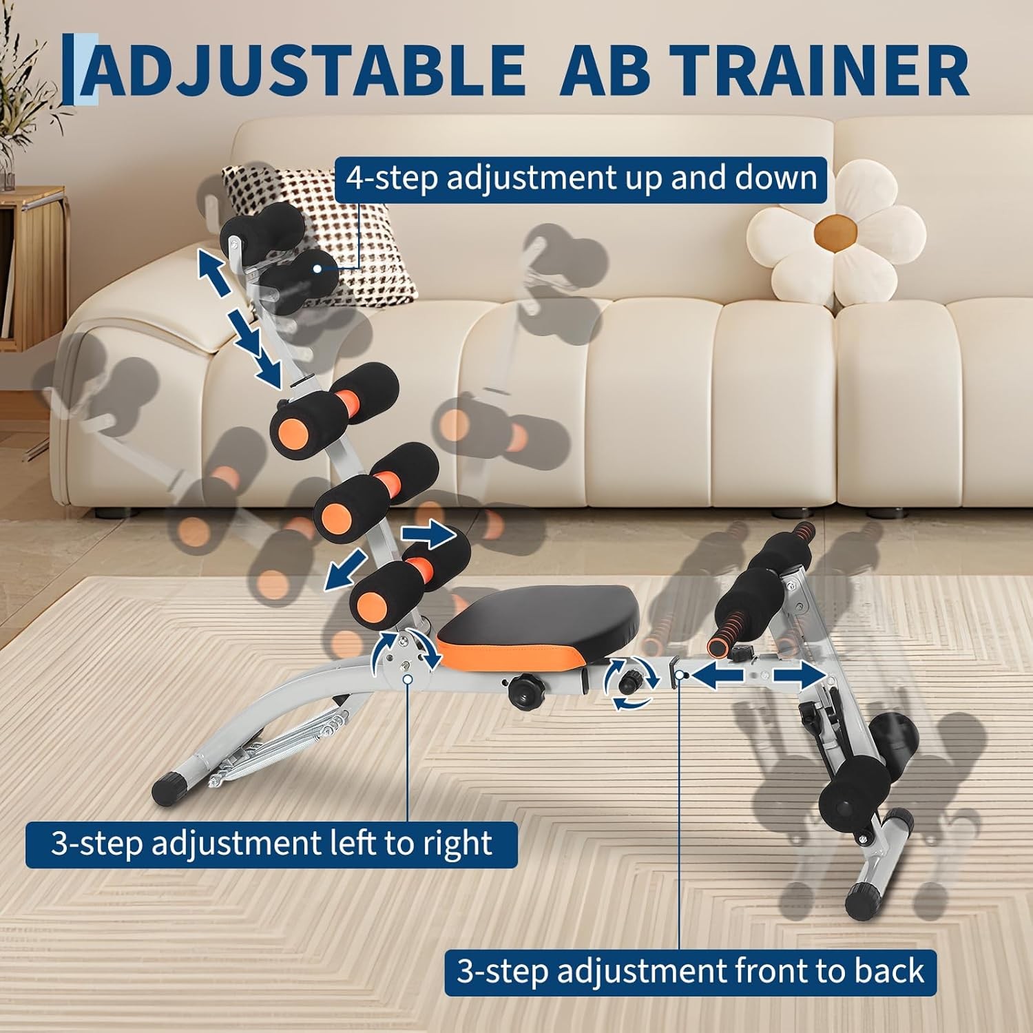 Multifunctional Ab Machine Adjustable Sit Up Bench Foldable w/ Back Support