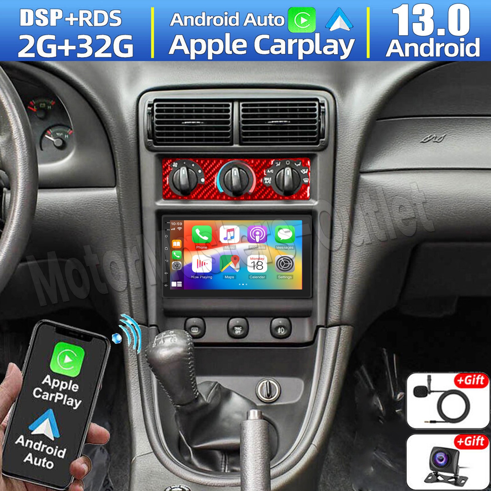 7'' Android 13 Wireless Carplay For Ford Mustang 1994-2004 Car Stereo Radio GPS