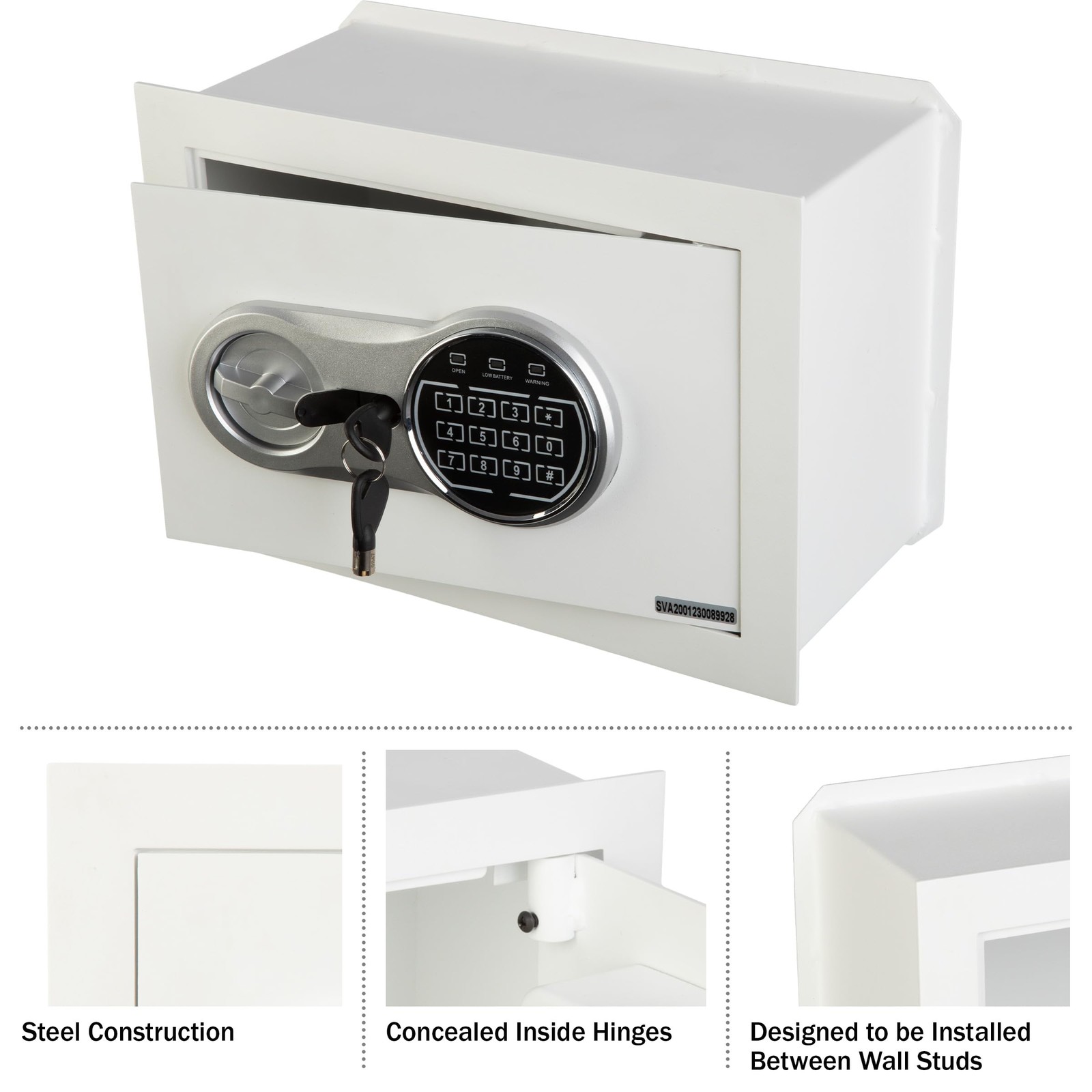 Wall Safe - Digital Safety with Passcode for Quick Access and Backup Key - Pe...