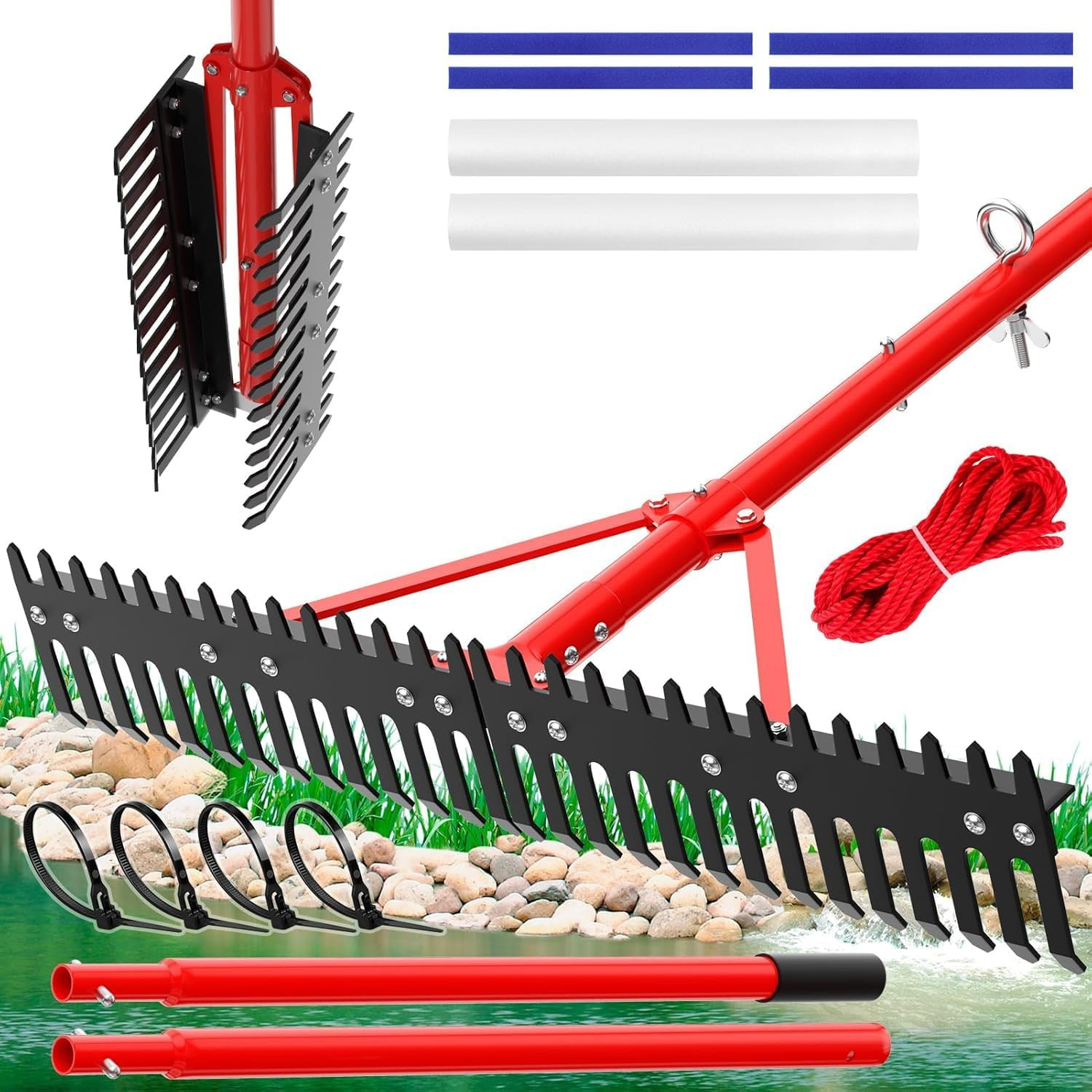 Adjustable Aquatic Weed Rake 【2026 Upgrade Patents Pending】,Heavy Duty Aluminum