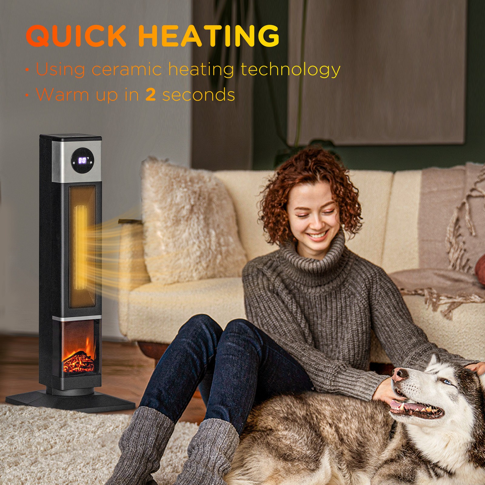 1400W Electric Heater with Oscillation, Timer, Black
