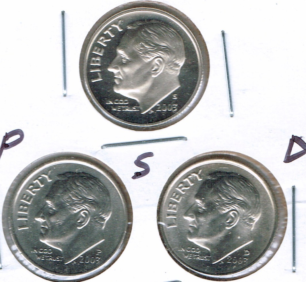 2003 Three Uncirculated Dime Types The San Francisco is From a Proof Set!