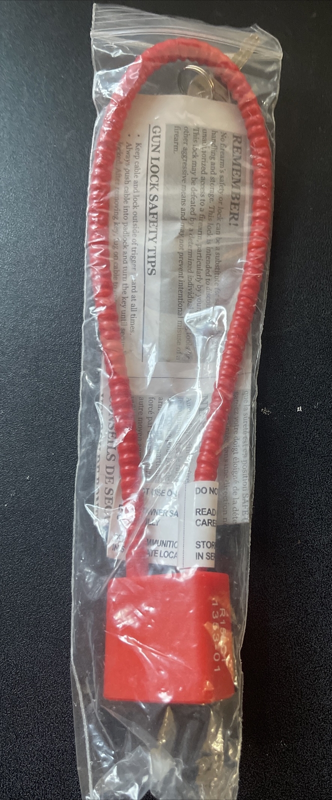 NEW Regal Industries Cable Lock Gun Firearm Pistol R15LC1 Red w/keys