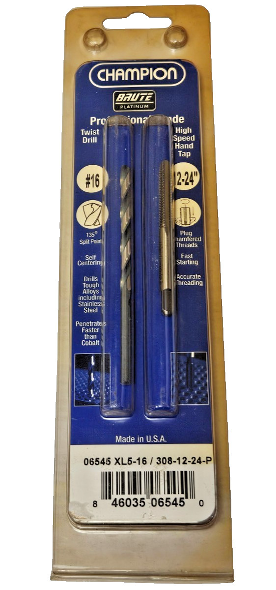 Champion 06545 12/24 Plug Tap & #16 Drill Bit COMBO