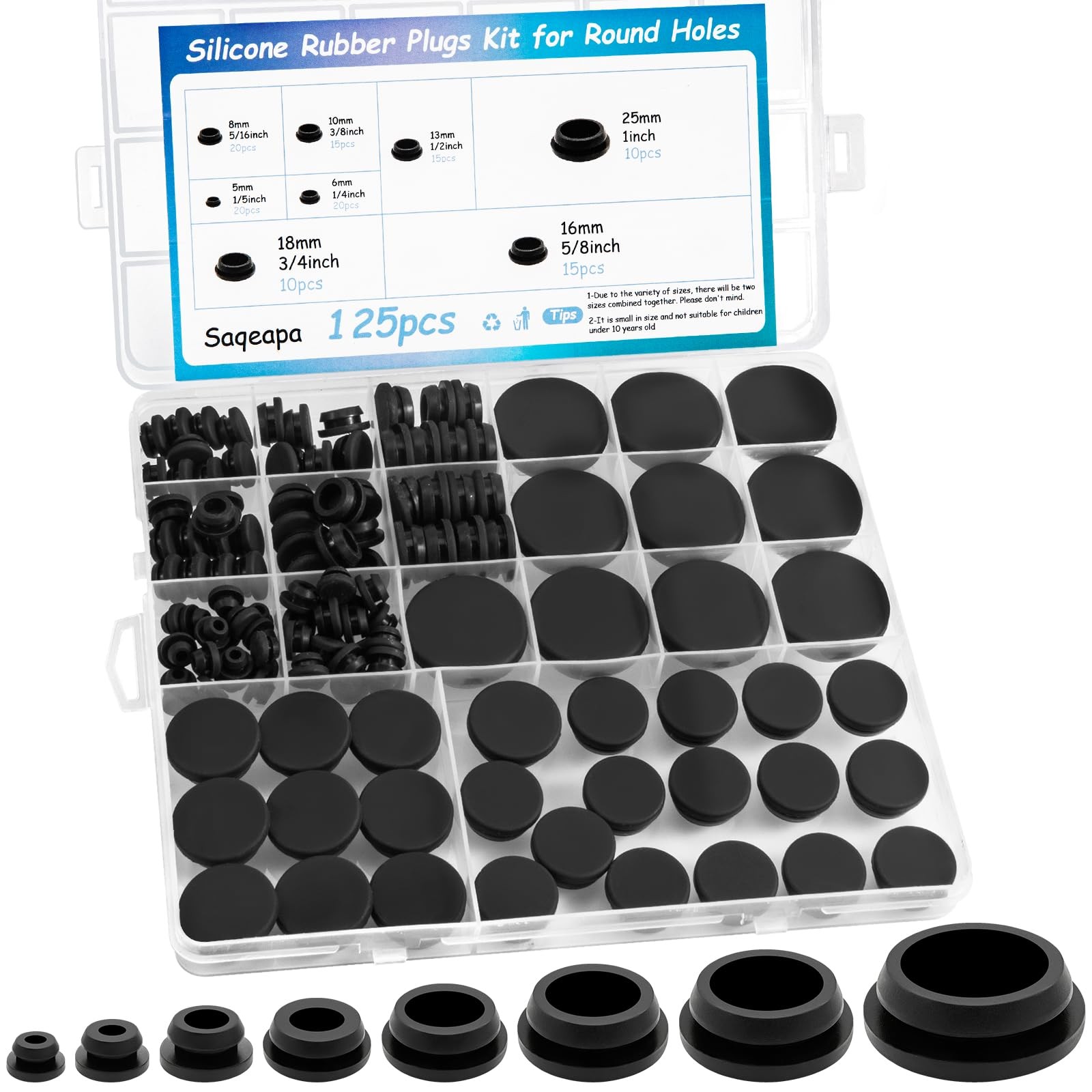 125PCS Rubber Plugs for Round Holes, Premium Black Hole Plugs,