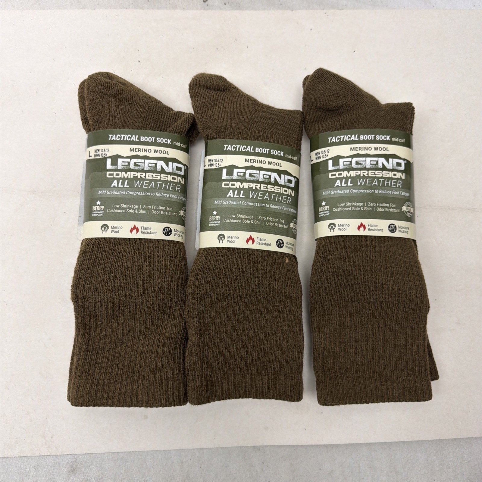 x3 Legend All Weather Mid Compression Tactical Boot Sock FR Merino Wool Large