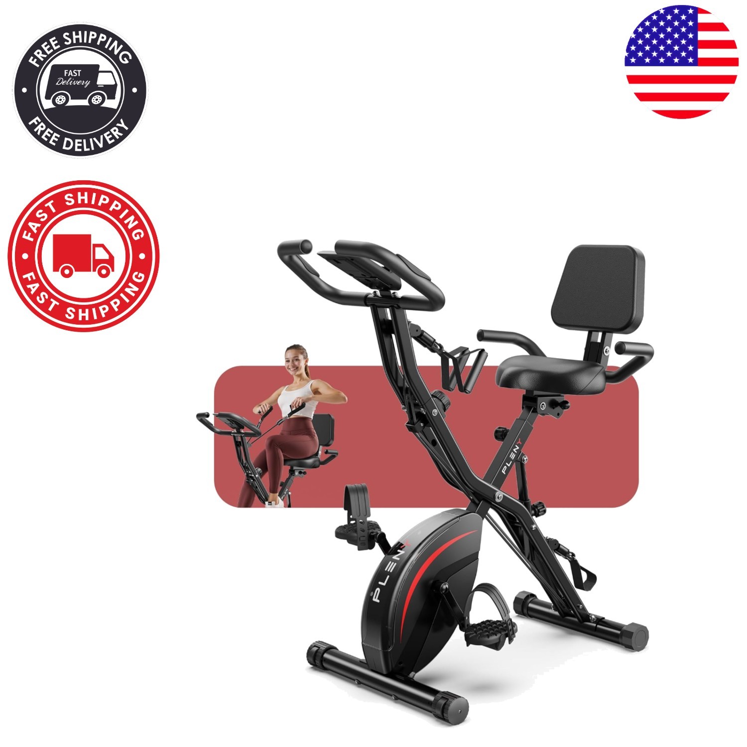 5-in-1 Folding Exercise Bike with Back Support - 330LB Capacity & LCD Monitor