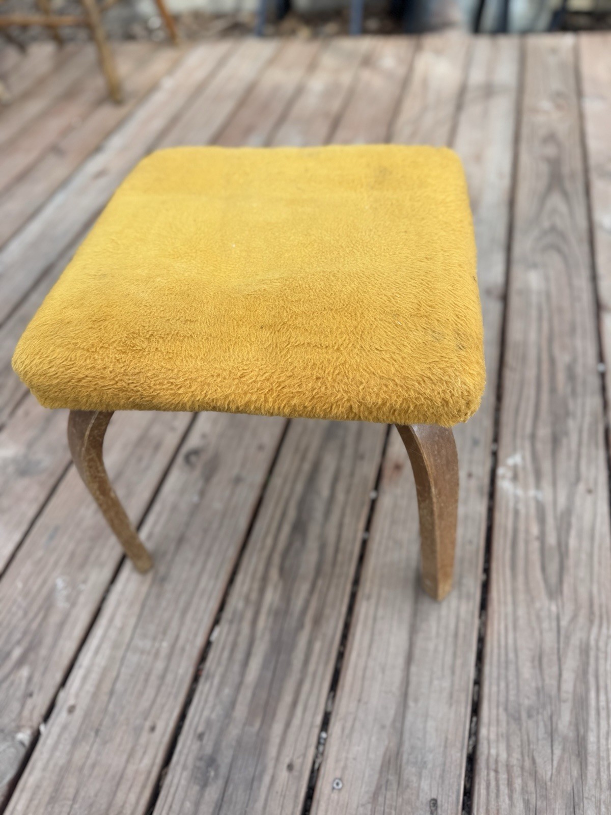 MCM Vintage Danish Teak Stool Mustard  Wood Fabric
