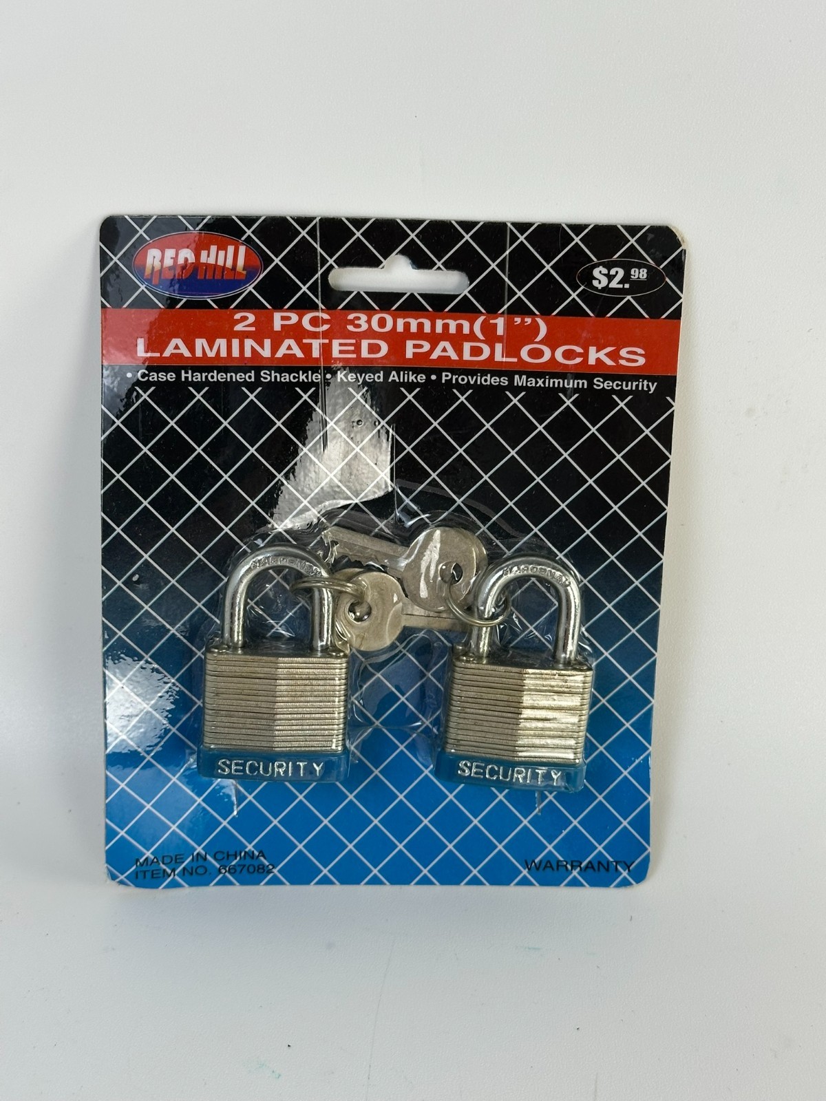 Red Hill 2 Pack 30mm Laminated Padlocks Keyed Alike Security Locks New Sealed