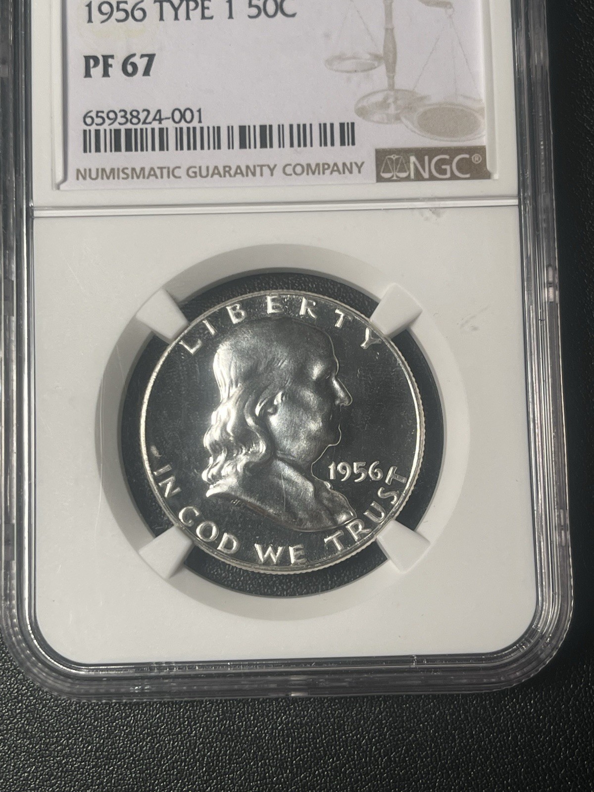 NGC PF67 1956 PROOF FRANKLIN HALF DOLLAR TYPE 1 *spot Before “IN”