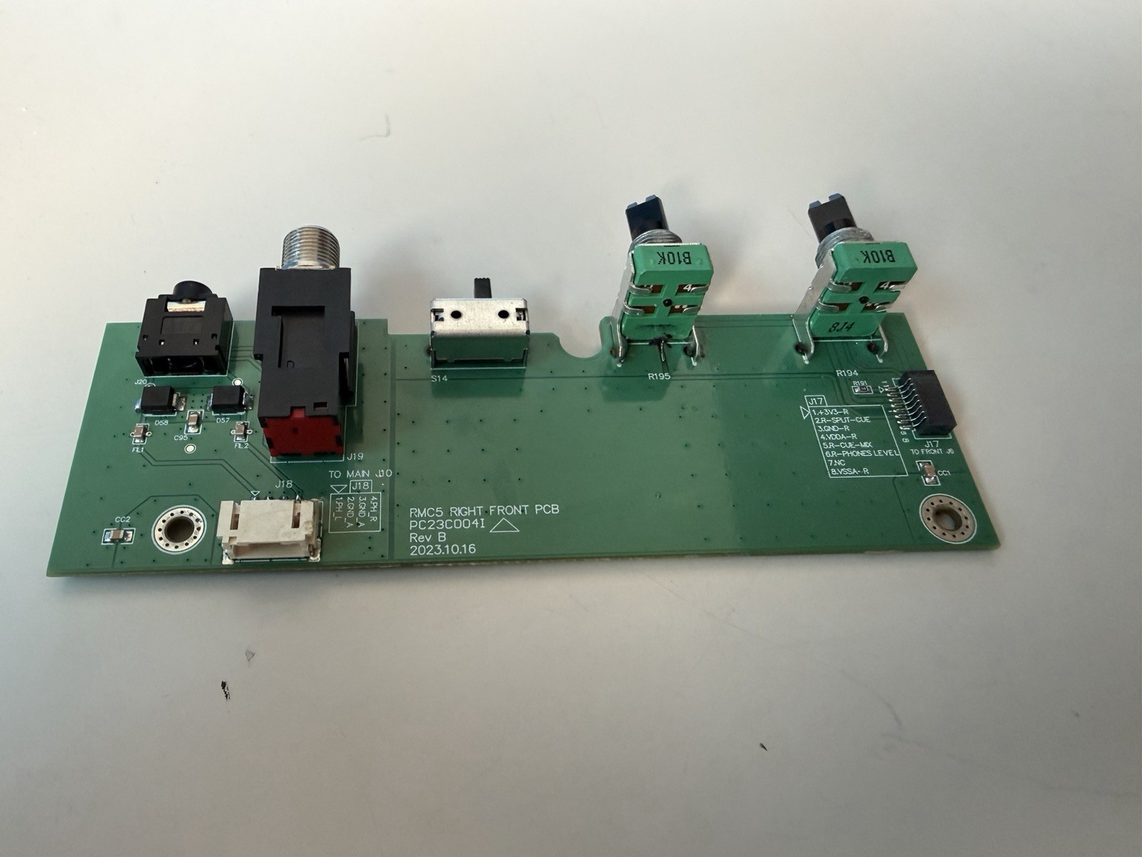 Rane PERFORMER & Four Controller Headphone Cue Right Front PCB PC23C004I Board