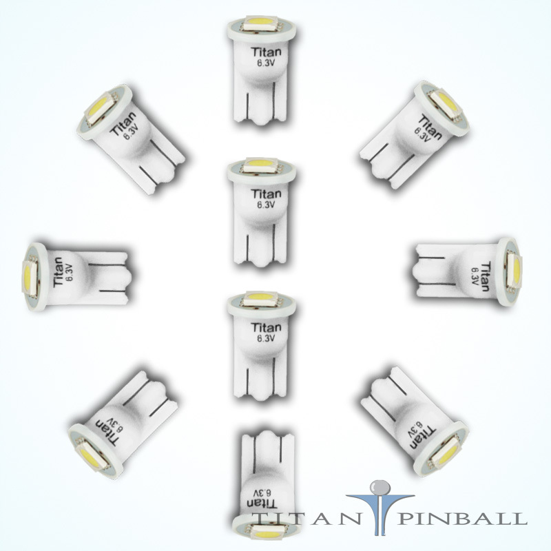 (10 Pack) - 6.3 Volt LED Bulb 1 SMD 555 Wedge Base (T10) Pinball - COOL WHITE