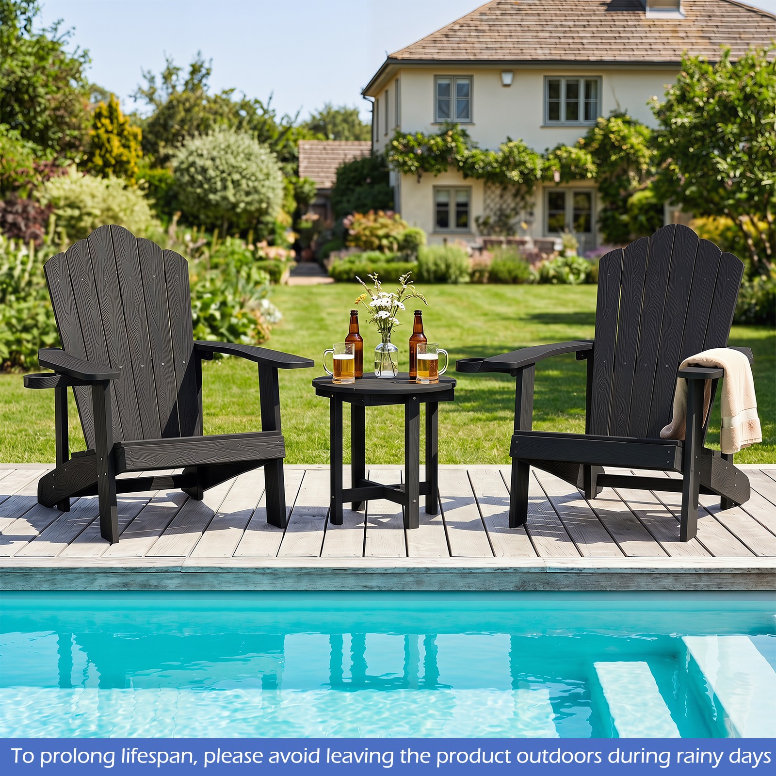 2PCS Outdoor Side Table w/Weather-Resistant, Waterproof Top for Patio Deck Pool