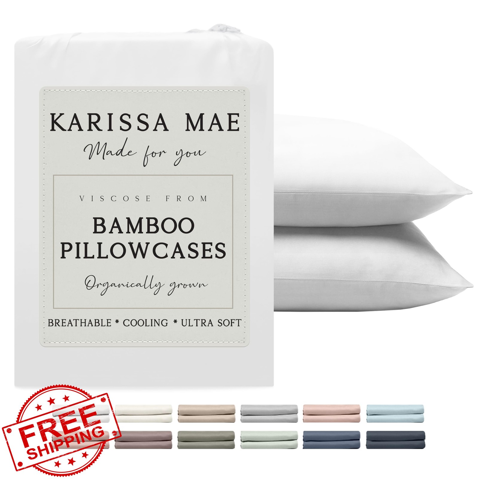 KARISSA MAE Cooling Bamboo Viscose Queen Pillowcase Set 2 White