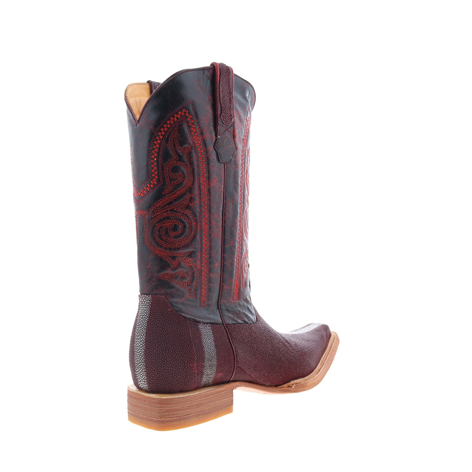 Los Altos Polished Stingray Mens Burgundy Wide Cowboy Western Boots 12
