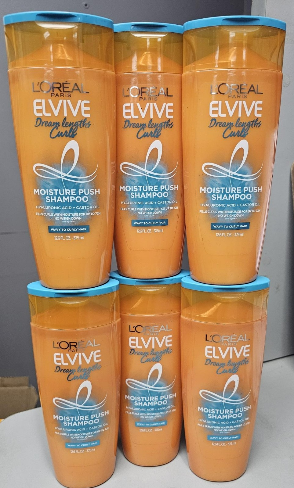 6 x  L'Oréal ELVIVE Dream Lengths Curls MOISTURE PUSH SHAMPOO 12.6 FL oz/Each