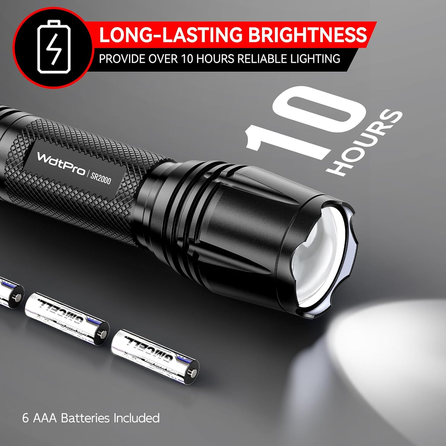 LED Flashlight High Lumens SR2000 Pro - 2 Pack Brighter Tactical Flashlights wit