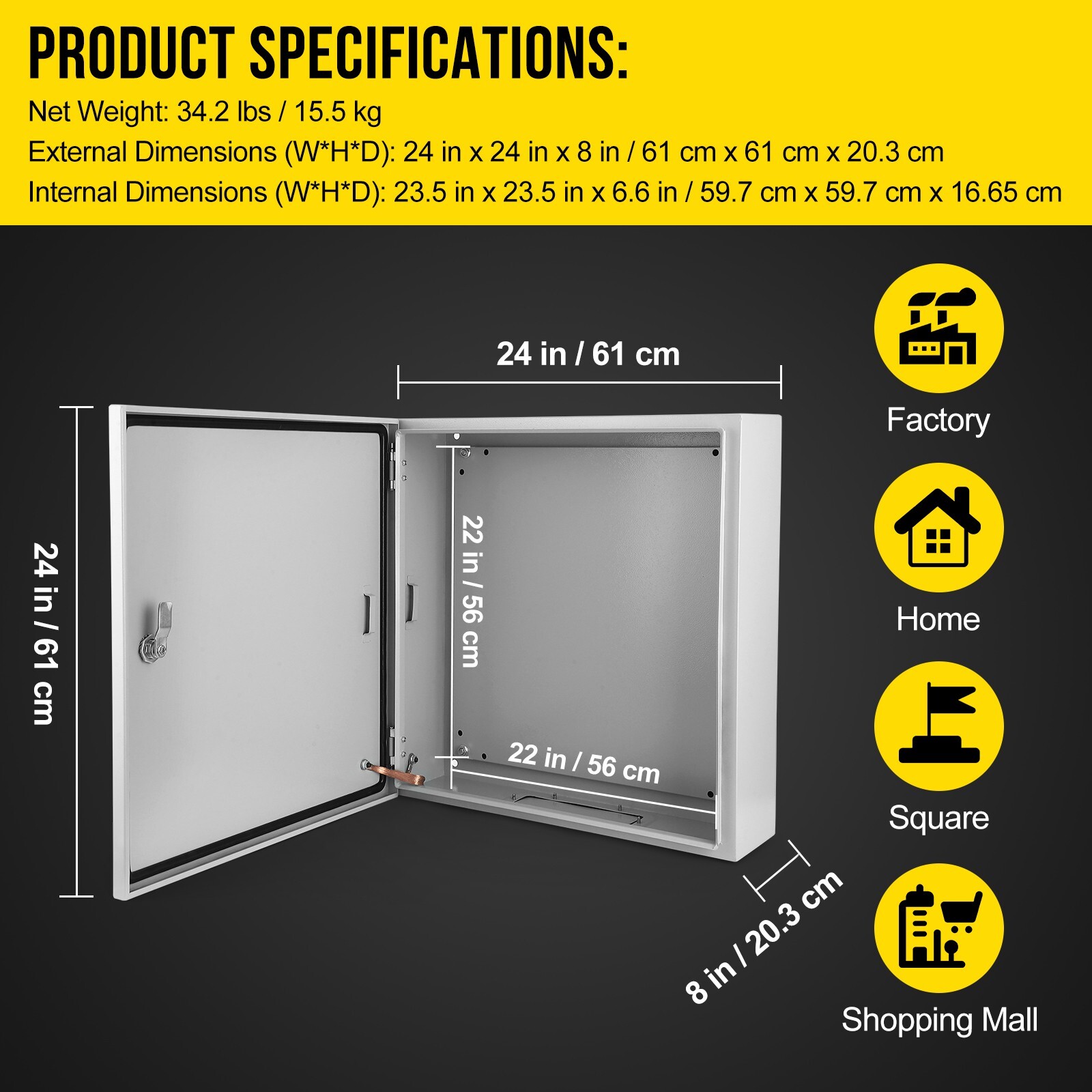 24x24x8" Electrical Box IP66 Waterproof & Dustproof Junction Box Plate Bracket
