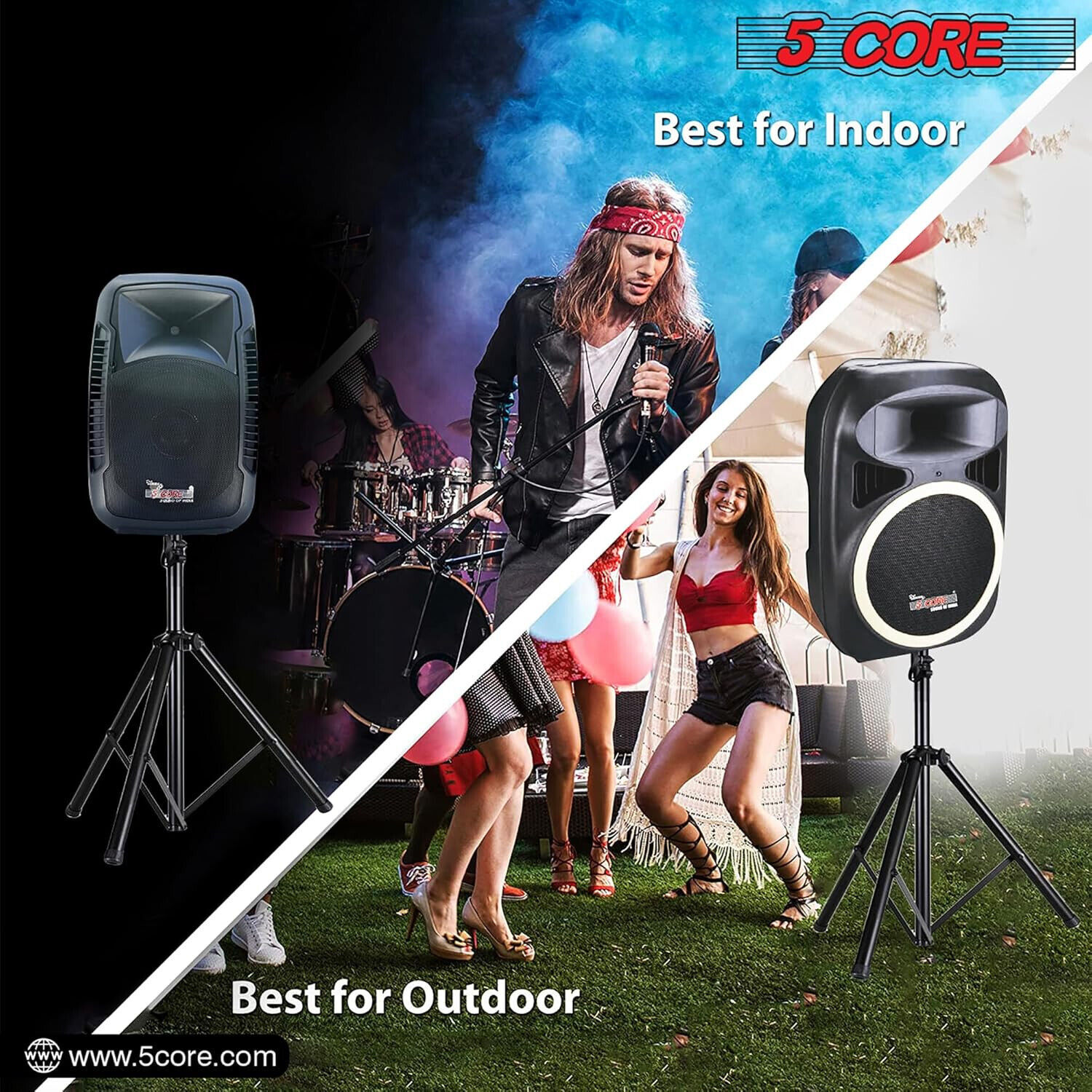 5Core Speaker Stand Tripod Floor Short Adjustable DJ Studio Monitor Stands
