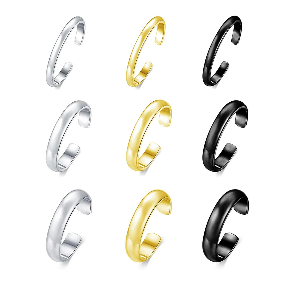 3PCS Toe Ring Smooth Surface Open Adjustable Stainless Steel Gold Plated Jewelry