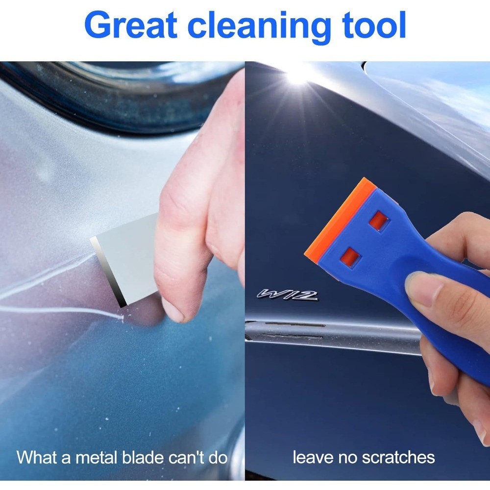 4 Pcs Plastic Razor Blade Scraper and 100 Pcs Blades, Remove Label Decal Tool，