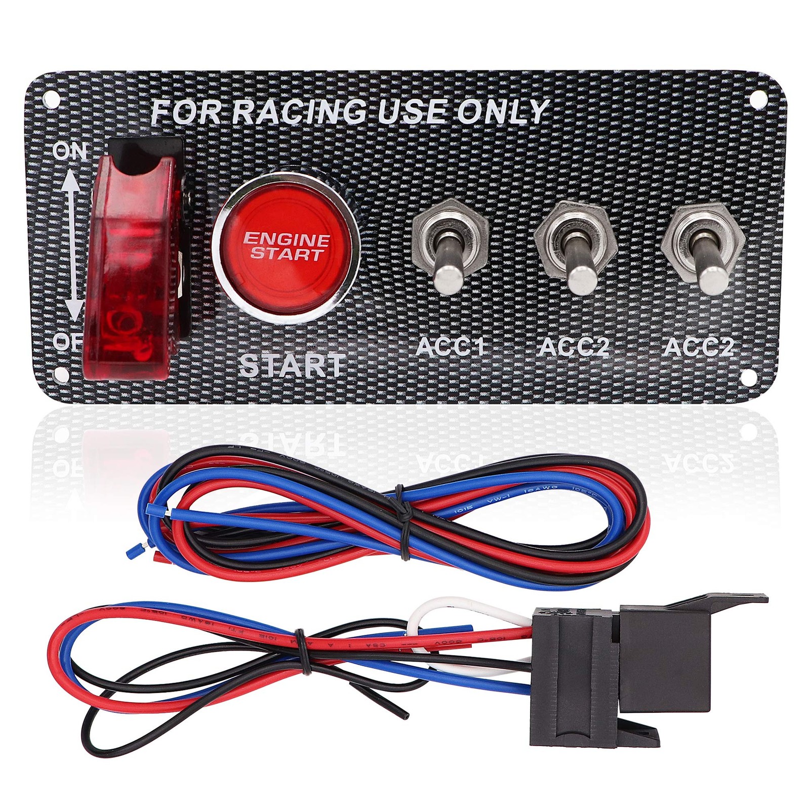 Ignition Switch Panel Kit, DC 12V 5 in 1 Car Engine Start Push Button Carbon ...