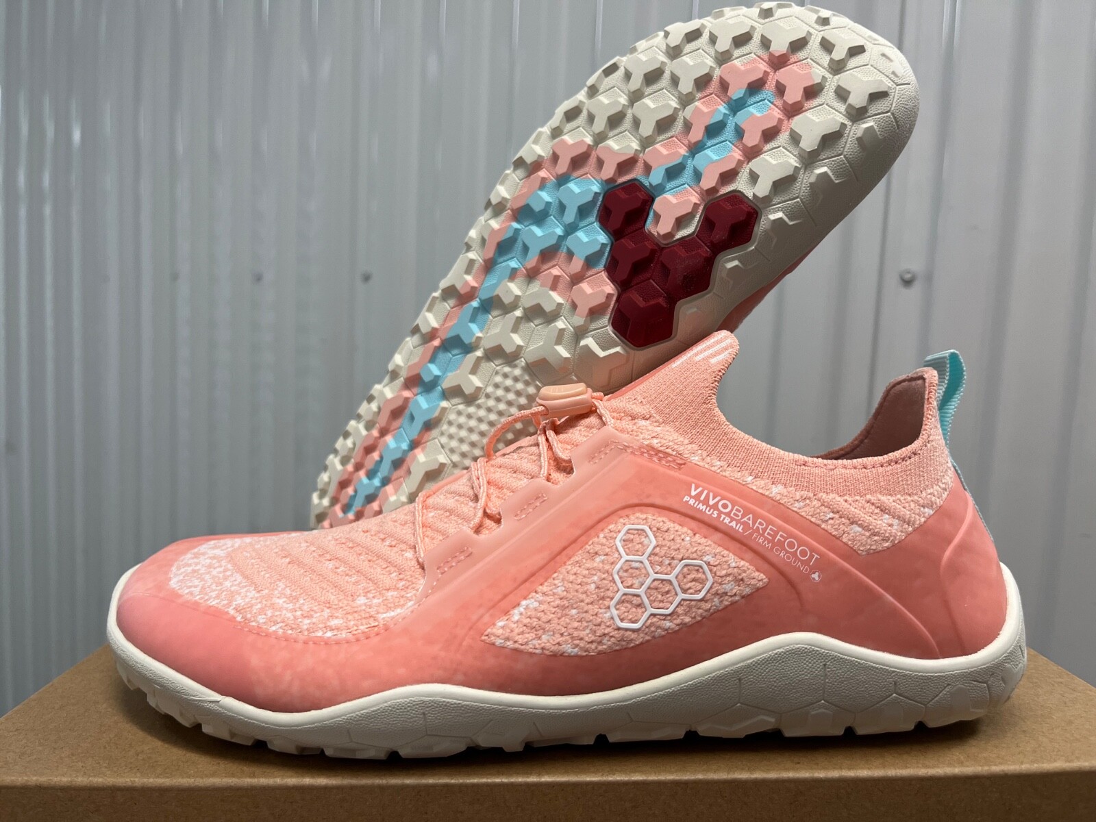 Womens Vivobarefoot Primus Trail Knit Peach Melba Pink Multicolor Barefoot Shoes