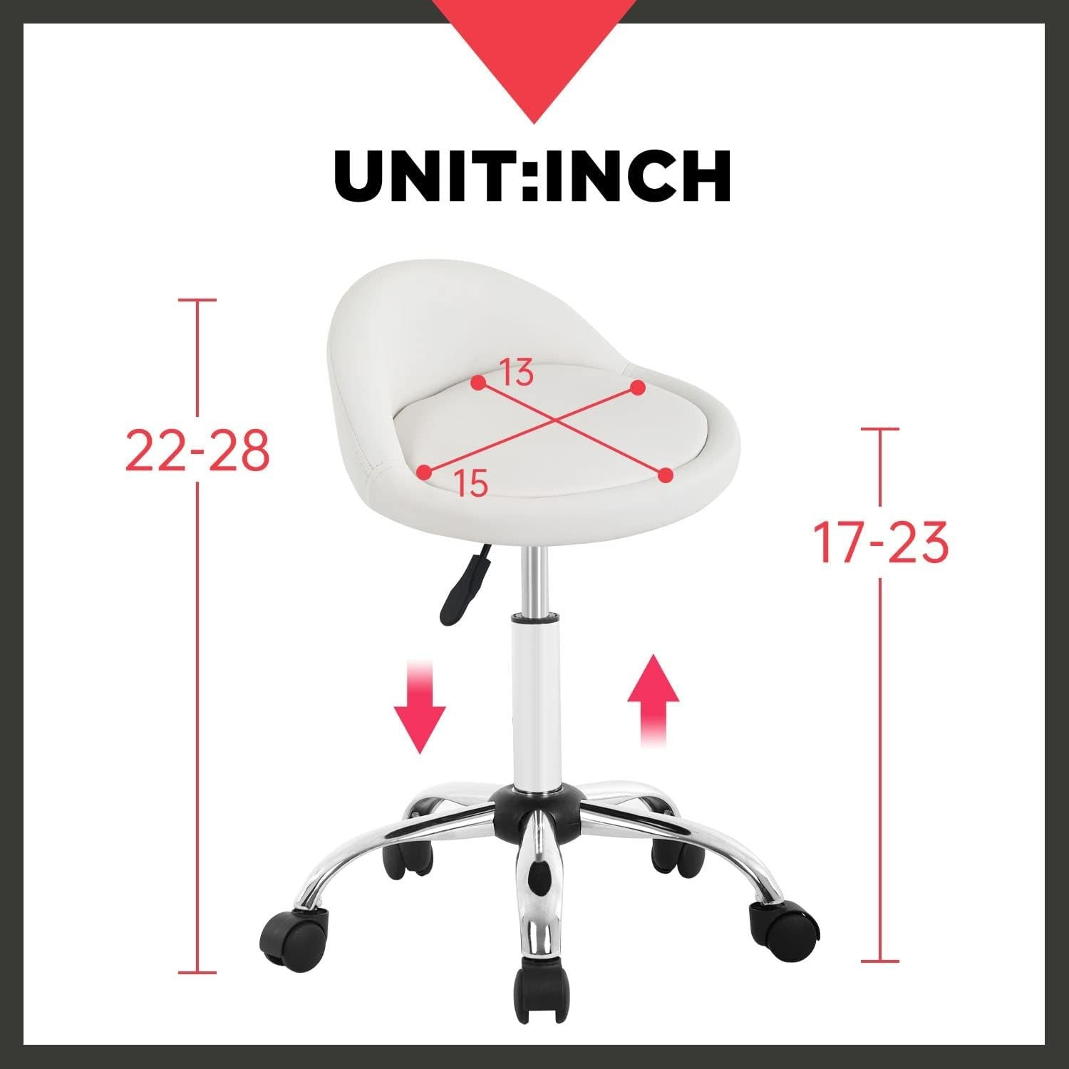 Height Adjustable Rolling Stool Swivel Pedicure Stool Adjustable Drafting Salon